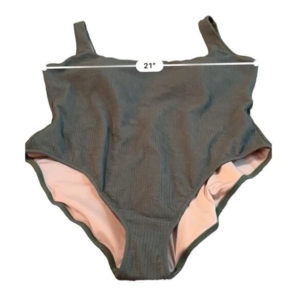 J. Crew One Piece Swimsuit Green Textured Square Neck Shelf Bra Sz 22 NEW - Picture 6 of 11